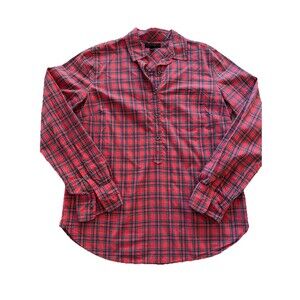 J Crew Red Tartan Plaid Popover Blouse Women’s Size 8 Long Sleeve Top Shirt